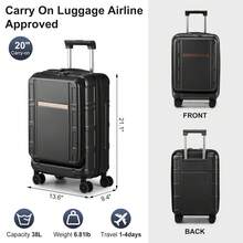 20 "Carry-On Luggage, ABS PC Expandable Suitcase With Front Laptop Pocket, Hardside Luggage With Wheels, Red - Black - View 7