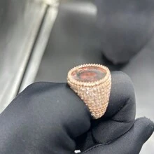 (Custom-Made) 1pc Custom Round Photo Frame Ring, Brass Inlaid Cubic Zirconia Hip Hop Casual Daily Wear Jewelry - Rose Gold - View 2