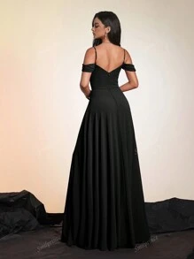 Smilprince Long Open Shoulder High-End Solid Color Bridesmaid Formal Evening Dress