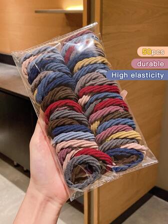 50pcs/Set Elastic Durable Hair Ties Korean Style Colorful Hairbands Hair Accessories