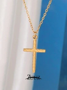 1 pieza Collar con colgante de cruz de acero inoxidable de moda plateado en oro de 18K para mujer, collar gargantilla con colgante de cruz, joyería de regalo