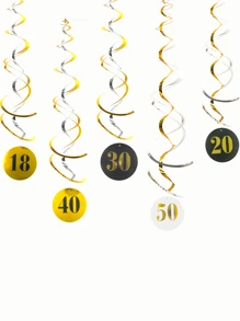 9 peças/Conjunto Bandeirolas Espirais de PVC + Espirais Duplas + Números em Folha, Adequado para Decorações de Festa de Aniversário de 18°/20°/30°/40°/50°, Também Pode Ser Usado para Decorações de Aniversário de 18/20/30/40/50