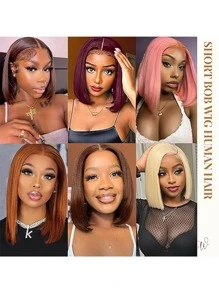 16 Inch Discount Wigs For Women Straight Bob Hair With 200% Density, Women Use Brown 13X4 Lace Wig, Human Hair Pre Cut And Pre Pulled, Natural Hairline, Transparent Lace Wig, Human Hair, Baby Hair Around, Daily Use, Suitable For Various Races