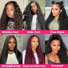 bling hair Brazilian Deep Wave Lace Front Wig Transparent 4x4 Closure Human Hair Wigs For Women Pre Plucked 100% Human Hair Curly Lace Frontal Wigs - Tự nhiên & Đen - Xem 8