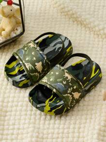 1 Pair Toddler Boys' Comfortable & Fashionable Cartoon Camouflage Dinosaur Print Non-Slip Durable Soft Sole Sandals, Spring/Summer - Army Green - View 4