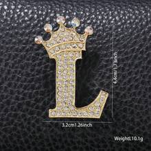 1pc Rhinestone Embellished Crown Shape 26 English Letters Versatile Badge Brooch Pin, Fashion Accessory For Men & Women Suits - Gold - View 28