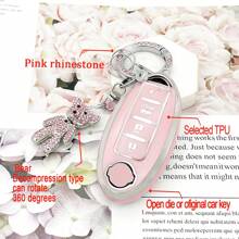 粉色时尚水钻钥匙链 + 旋转粉色泰迪熊 + TPU 钥匙扣，带钥匙链，适用于 Nissan Altima Coupe、Armada、GTR、Maxima、Murano Cross Cabriolet、Rogue、Versa - 均碼 - 查看 8