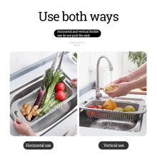 Retractable Dish Drainer Sink Caddy, Multi-Function Kitchen Expandable Vegetable Washing Basket Rack - Multicolor - View 6