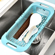 Retractable Dish Drainer Sink Caddy, Multi-Function Kitchen Expandable Vegetable Washing Basket Rack - Multicolor - View 5