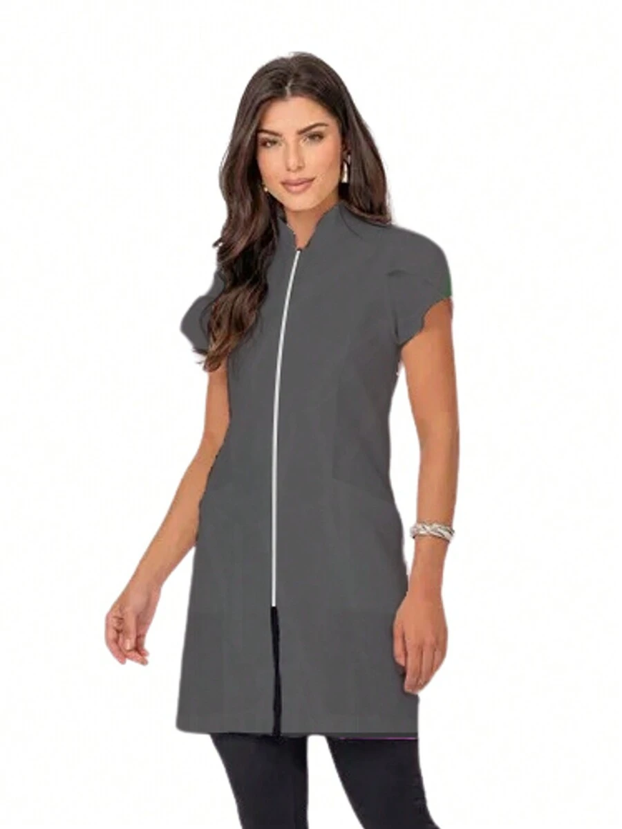 Women's Fitted Zipper Beautician Tulip Lab Coat - 查看 1