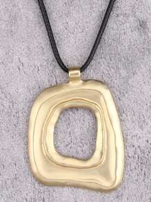 1pc Asymmetrical Hollow Square Shape Yellow Alloy Necklace For Men, Simple Wax Rope Long Chain, Gift For Girlfriend, Couple Accessory, Daily Wear Jewelry - Wax Rope - View 13