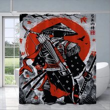 1pc Japanese Samurai Pattern Waterproof Bathroom Shower Curtain, Suitable For Bathroom, Bedroom, Home, Fabric Blackout - Multicolor - View 1
