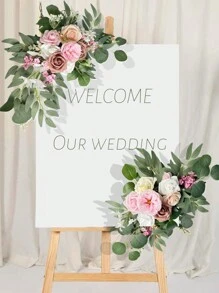2 Peças Decorações Florais Clássicas Decorações de Casamento Flores Simuladas na Parte de Trás da Cadeira Guirlanda de Flores Artificiais - Flores Artificiais Brancas/Laranja/Rosa para Decorar Mesas de Jantar, Costas de Cadeiras, Escadas, Decorações de Flores Artificiais com Folhagem de Plástico, Adequado para Arcos de Casamento - Multicolorido - Visão 12
