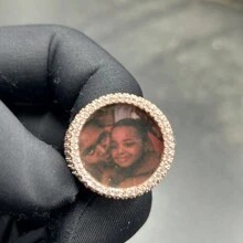 (Custom-Made) 1pc Custom Round Photo Frame Ring, Brass Inlaid Cubic Zirconia Hip Hop Casual Daily Wear Jewelry - Rose Gold - View 11