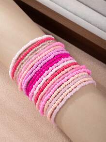 20pcs/Set Bohemian Gradient Colored Seed Beads Elastic Bracelet Set, Mix And Match