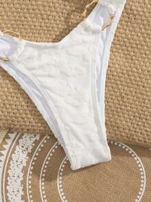 PEPPERMOLLY New Jacquard Soft Solid Color Ring Connected Elegant Party Bikini Set, Women Summer Beach Fashion Bikini - White - View 5
