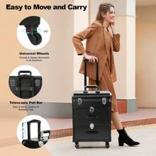 kangten Rolling Makeup Train Case Cosmetic Professional Trolley Makeup Storage Organizer - Black - View 6