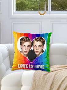 1 件 LGBT 定制彩虹心形照片 DIY 枕套，单面印花靠垫套，适合情侣、朋友、婚礼、节日、客厅、卧室装饰，适合所有季节 - 彩色 - 查看 4