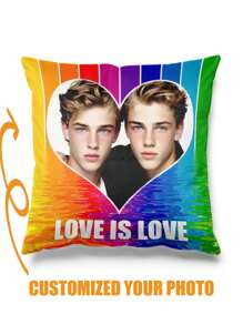 1 件 LGBT 定制彩虹心形照片 DIY 枕套，单面印花靠垫套，适合情侣、朋友、婚礼、节日、客厅、卧室装饰，适合所有季节 - 彩色 - 查看 1