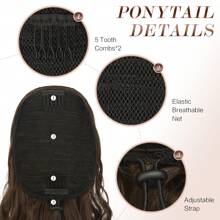 FESHFEN Extensions de cheveux queue de cheval longues avec boucle de traction cheveux synthétiques longs ondulés bouclés pince naturelle en postiche cheveux tressés pour femmes 65 cm