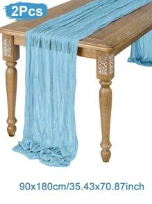 5pcs 90*180cm Light Blue Pleated Table Runner Perfect For Wedding Birthday Babe Shower Party Room Table Decoration, Wedding Anniversary And Banquets Party Supplies, Gauze Table Cover Table Runner