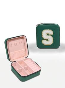 1pc Customizable Alphabet Jewelry Box Portable Jewelry Travel Storage Bag Mini Pearl Jewelry Box Bridesmaid Gift Box Compact Jewelry Box Earring Necklace Ring Jewelry Storage PU Leather Jewelry Box Creative Portable Jewelry Box Earring Gift Box Valentine's Day Gift Mother's Day Gift Halloween Gift Christmas Gift Bathroom Accessories Back To School