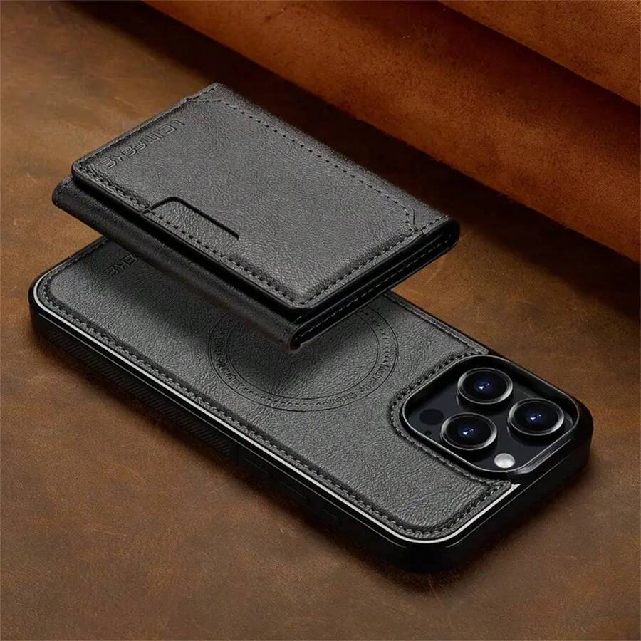 2 In-1 Removable Wallet Case Compatible With IPhone Samsunggalaxy Made Of Faux Leather And Featuring A Magnetic Foldable Bag.