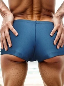 Faux Silk Mini Boxer Comfortable, Elastic, Sexy For Gentlemen - Short Shorts Swimwear Type, Men's Lingerie - 藏蓝色 - 查看 3