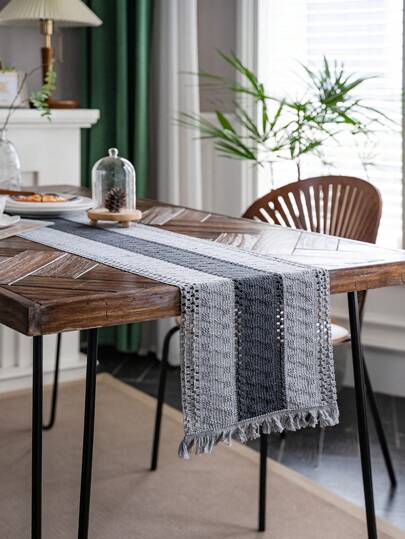 复古风格餐桌装饰旗，灰色针织矩形桌布，多功能家庭聚会餐桌装饰布，四季皆宜