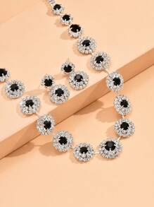 3 pièces Set de bijoux Collier et Boucles d'oreilles Strass Élégants, Accessoire polyvalent pour robe de mariée, mariage, banquet, fête