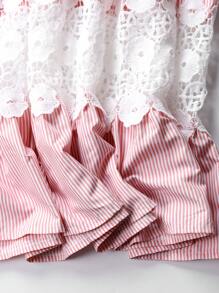 Women's Pink Striped Patchwork Hollow Embroidery Design Skirt, Versatile & Sweet