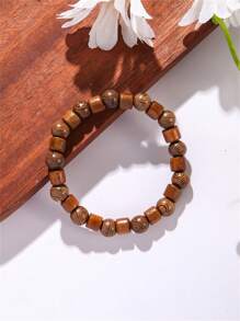 1pc Vintage Fashion Wood Bead Elastic Cord Bracelet - Multicolor - View 3