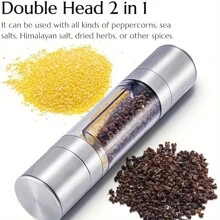 [Opción popular] Juego de molinillo de pimienta y salero manuales 2 en 1, molinillo de especias cerámico ajustable, herramienta de cocina de acero inoxidable - Negro/Plateado, Juego de molinillos, Herramienta de cocina - Multicolor - Ver 4