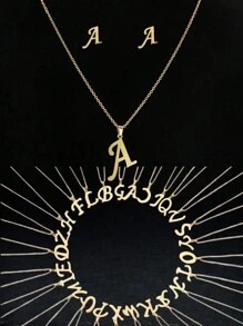 3 Stücke Frauen minimalistisches 18K Goldplattiertes Edelstahl Buchstabe Ohrringe & Halsketten Schmuckset