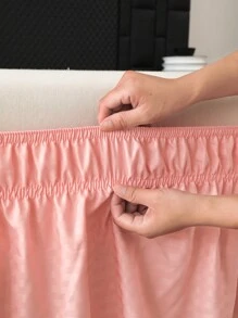 1pc Soft & Smooth Ruffle + Satin Elastic Bedskirt, Soft Bedding, Solid Color Hotel Style Bed Skirt, Stretchy Elastic Bed Ruffle, Suitable For Bedroom, Guest Room, Dormitory, Hotel, All Seasons