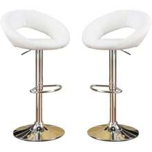 White Faux Leather Stool Adjustable Height Chairs Set Of 2 Chair Swivel Design Chrome Base PVC Dining Furniture