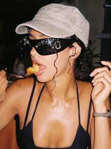 1副无框一体式时尚眼镜，Y2K风格，镶钻设计，奢华个性，百搭时尚，适合度假旅行，闪亮配饰，夏季海滩度假、户外活动、旅行必备。 - 彩色 - 查看 4