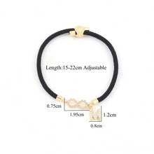 1pc Classic Fashion Gold Color Pave Zirconia Infinity Symbol Initial Adjustable Rope Bracelet For Women - Black - View 2