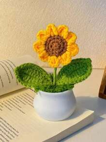 3pcs Handmade Crochet Sunflower Faux Potted Plant, Artificial Eternal Sunflower Pot, Woven Flower Bouquet Decor For Home, Living Room, Dining Room, Bedroom, Office Desk, Dining Table Center, Suitable For Autumn, Back To School, Mother's Day, Valentine's Day, Wedding, Birthday, Anniversary, Great Gift For Coworkers, Mom, Boyfriend And Girlfriend Gifts Graduation - Multicolor - View 3