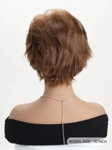 10-Inch Women Natural Looking Fluffy Mixed Brown Synthetic Fiber Short Wig With Oblique Bangs, Suitable For Everyday Wear