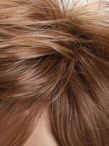 10-Inch Women Natural Looking Fluffy Mixed Brown Synthetic Fiber Short Wig With Oblique Bangs, Suitable For Everyday Wear