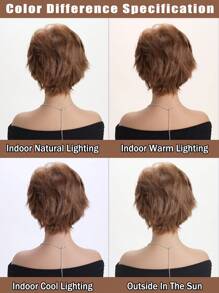 10-Inch Women Natural Looking Fluffy Mixed Brown Synthetic Fiber Short Wig With Oblique Bangs, Suitable For Everyday Wear