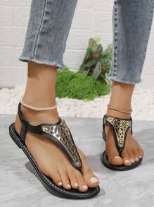 Nowe letnie sandały gladiatorki, plażowe klapki w stylu boho, metalowe ozdobne płaskie klapki typu slip-on dla kobiet