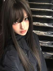 alicegarden 1 Piece Synthetic Heat-Resistant ,Long Straight Hair Wig In Natural Black Wigs, With Bangs, 24 Inches Long, Made From Fiber, Suitable For Daily Use, Natural And Realistic Wig - màu nâu - Xem 5
