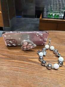 时尚奢华水钻心形创意立体支架带闪光渐变防摔软壳和手链兼容 iPhone 16/15/14/13 Pro Max X XR、S25/S24/S23 Ultra Plus、Moto、华为、小米、Redmi Note、OPPO Reno 11/10、Vivo - 銀色 - 查看 4