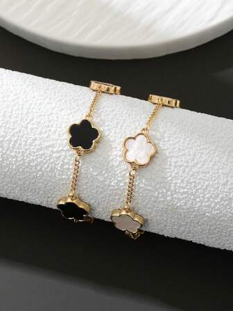 Set de 2 pulseras clásicas de hombre con diseño de trébol negro y blanco