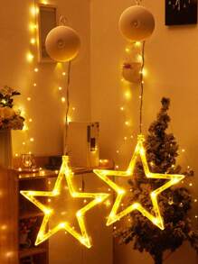 1pc 10-Head Star & Moon Decor Atmosphere Festival Light With Suction Cup, 3-Section Battery-Operated Five-Pointed Star String Light