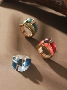 SophiaXuan 1 件复古优雅简约创意彩色珐琅锌合金几何可调节戒指，时尚魅力，适合女性日常佩戴、派对、情人节、母亲节礼物 - 幾何 - 查看 5