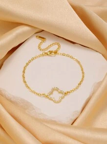 优雅闪亮时尚四叶草方晶锆石不锈钢手链套装，适合日常佩戴和赠送朋友