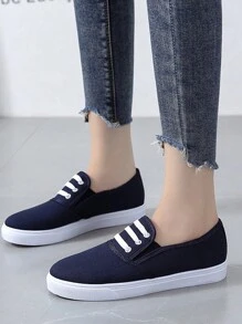 2025 Spring/Summer New Canvas Shoes, Women Casual Slip-On Comfortable Low Vamp White Sneakers, Suitable For All Seasons